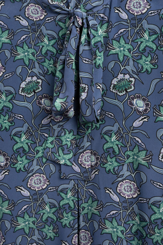 Tiger Blossom Indigo Neck-Tie Twill Silk Dress - 4