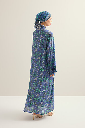 Tiger Blossom Indigo Neck-Tie Twill Silk Dress - 7