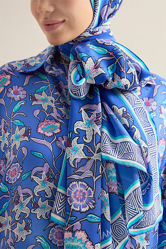 Tiger Flower Pot Crepe Silk Shirt Scarf - 5