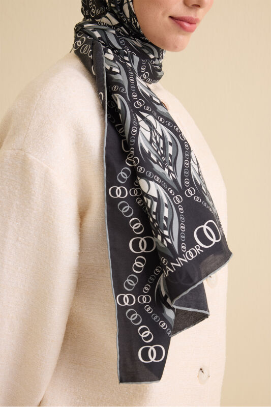 Tulip Black and White Cotton Silk Shawl - 5