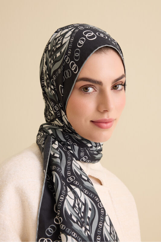 Tulip Black and White Cotton Silk Shawl - 3