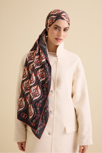 Tulip Black-Orange Cotton Silk Shawl - 5