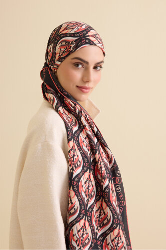 Tulip Black-Orange Cotton Silk Shawl - Imannoor
