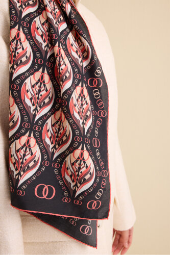 Tulip Black-Orange Cotton Silk Shawl - 3