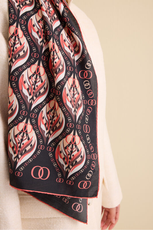 Tulip Black-Orange Cotton Silk Shawl - 3