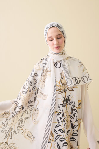 Tulip Era Beige Silk Shawl - 3