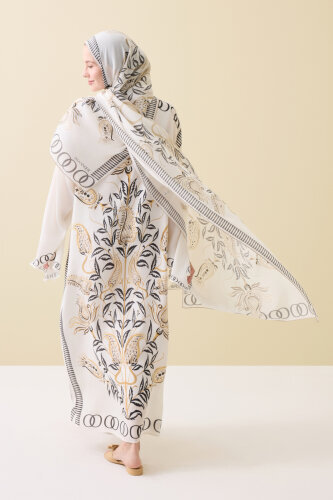 Tulip Era Beige Silk Shawl - 5