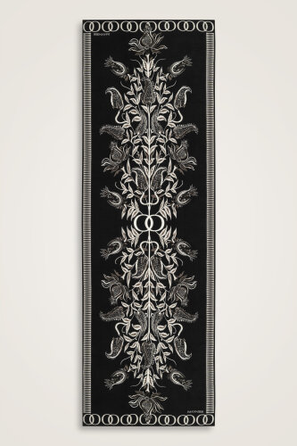 Tulip Era Black Silk Shawl 