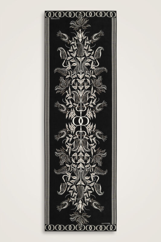 Tulip Era Black Silk Shawl - 1