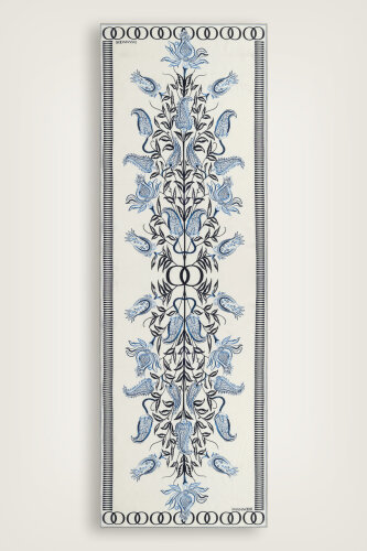 Tulip Era Blue Silk Shawl - 1