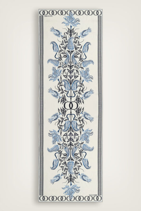 Tulip Era Blue Silk Shawl - 1