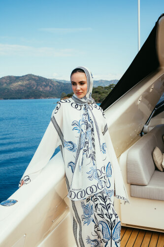 Tulip Era Blue Silk Shawl 