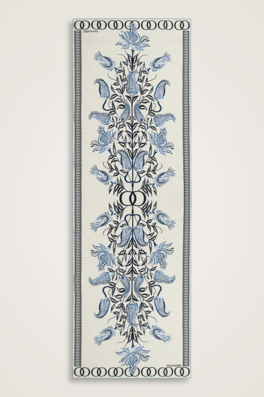 Tulip Era Blue Silk Shawl - 2