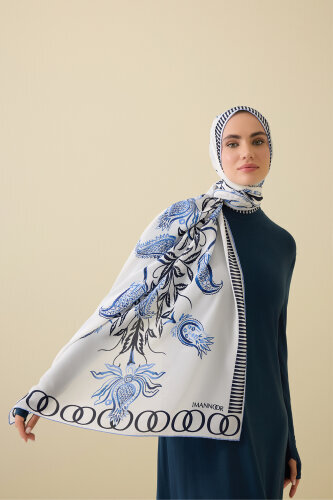 Tulip Era Blue Silk Shawl 