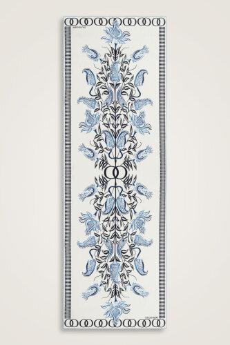 Tulip Era Blue Silk Shawl - 2