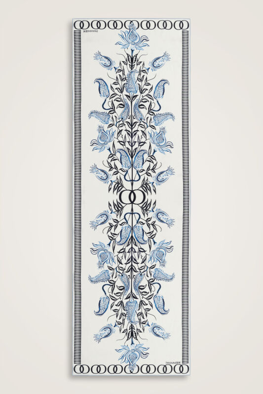 Tulip Era Blue Silk Shawl - 2