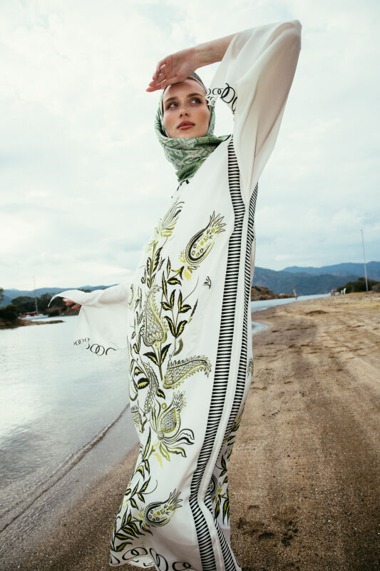 Tulip Era Green Silk Dress - 1