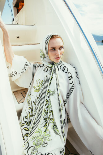 Tulip Era Green Silk Shawl 