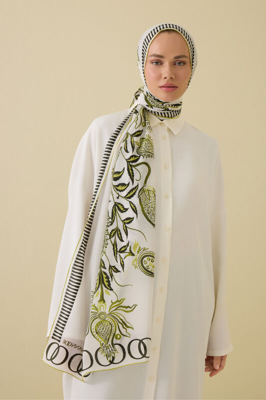 Tulip Era Green Silk Shawl - 5