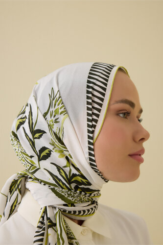 Tulip Era Green Silk Shawl - 6