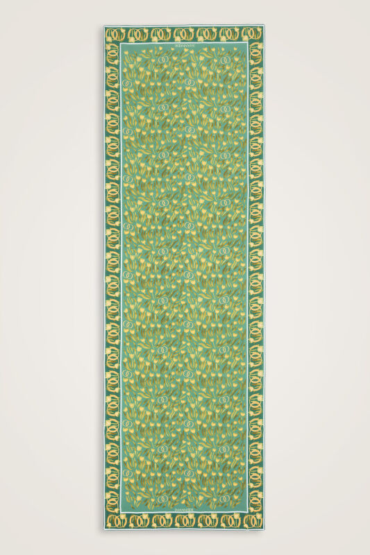 Tulip Field Green Crepe Silk Shirt Scarf - 2