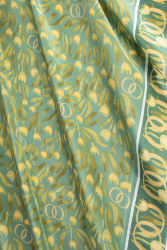 Tulip Field Green Crepe Silk Shirt Scarf - 4