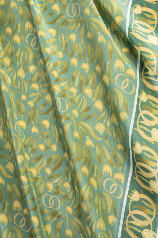 Tulip Field Green Crepe Silk Shirt Scarf - 4