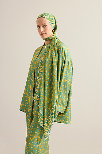 Tulip Field Green Crepe Silk Shirt Scarf - 3