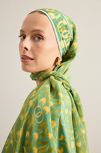 Tulip Field Green Crepe Silk Shirt Scarf - 5