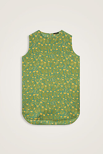 Tulip Field Green Crepe Silk Sleeveless Blouse - 2