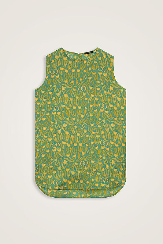 Tulip Field Green Crepe Silk Sleeveless Blouse - 2