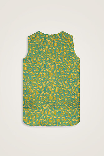 Tulip Field Green Crepe Silk Sleeveless Blouse - 6