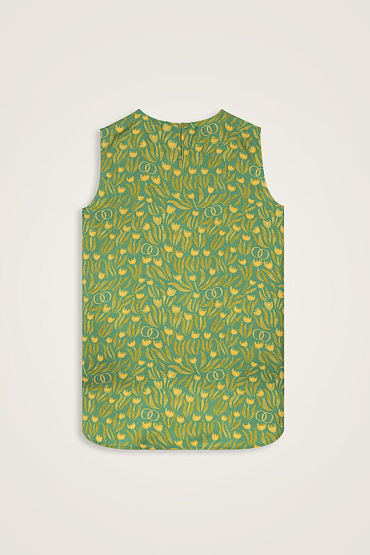 Tulip Field Green Crepe Silk Sleeveless Blouse - 6