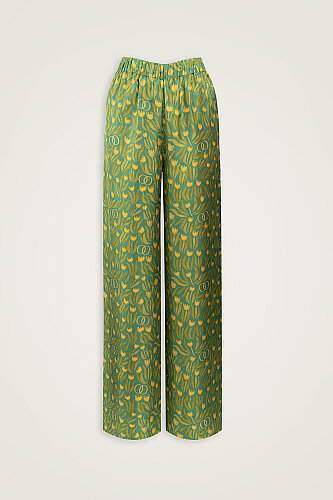 Tulip Field Green Crepe Silk Trousers - 2