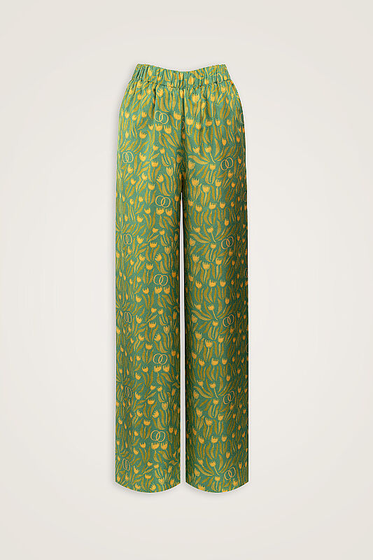 Tulip Field Green Crepe Silk Trousers - 2
