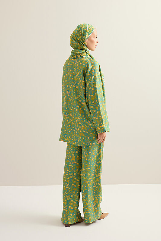 Tulip Field Green Crepe Silk Trousers - 3