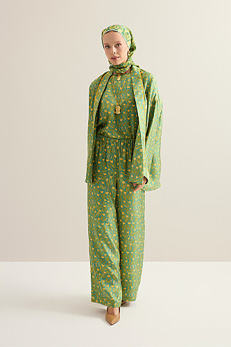 Tulip Field Green Crepe Silk Trousers - 5