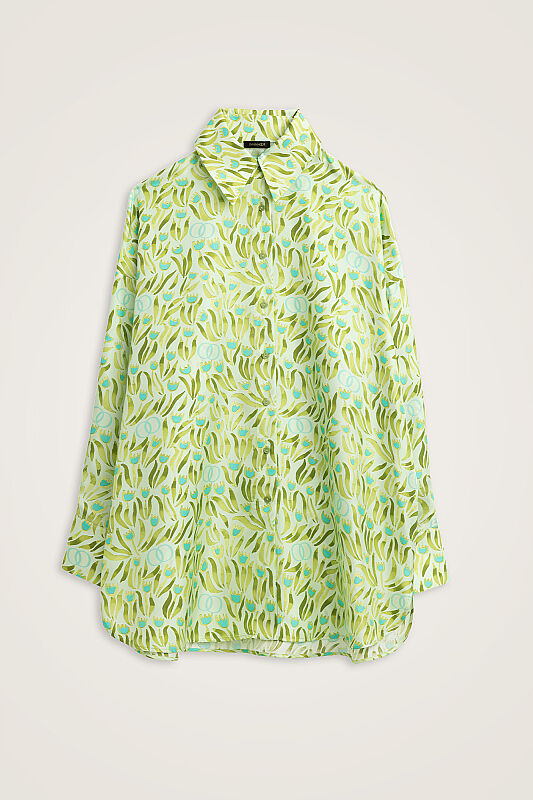 Tulip Field Nile Green Crepe Silk Shirt - 1
