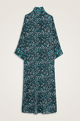 Tulip Field Petrol Neckline Twill Silk Dress - 3