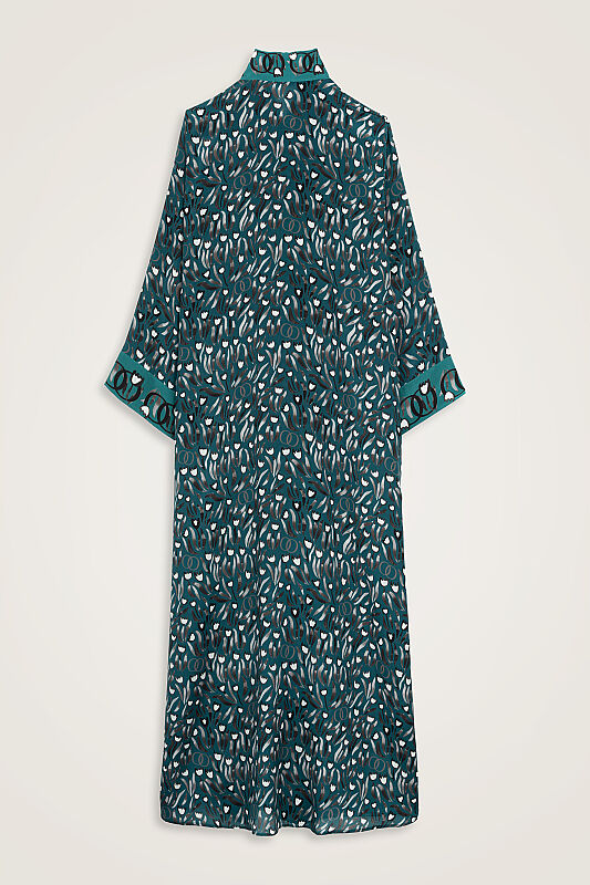 Tulip Field Petrol Neckline Twill Silk Dress - 3