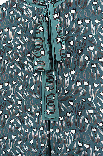 Tulip Field Petrol Neckline Twill Silk Dress - 4