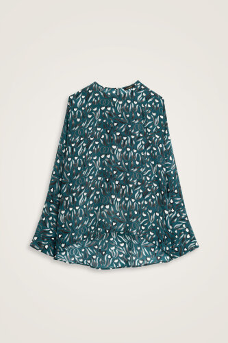 Tulip Field Petrol Silk Sleeved Blouse - 2