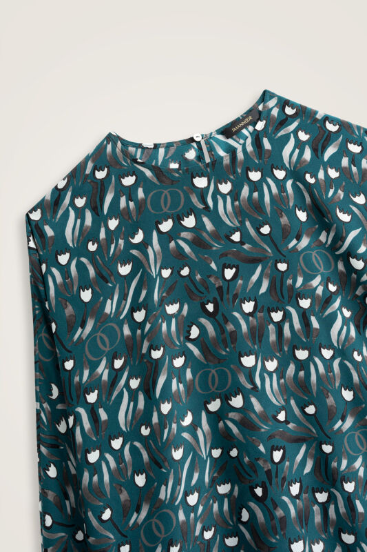 Tulip Field Petrol Silk Sleeved Blouse - 4