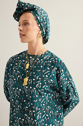 Tulip Field Petrol Silk Sleeved Blouse - 5