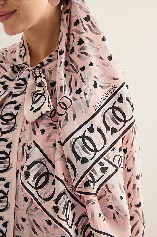 Tulip Field Powder Pink Crepe Silk Scarf - 3