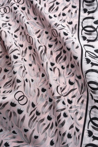 Tulip Field Powder Pink Crepe Silk Shirt Scarf - 2