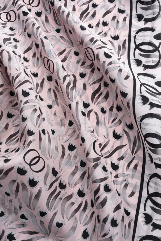 Tulip Field Powder Pink Crepe Silk Shirt Scarf - 2