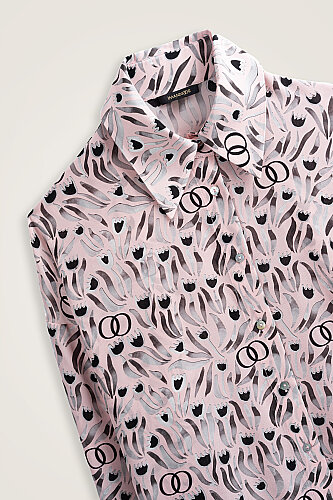 Tulip Field Powder Pink Crepe Silk Shirt - 4