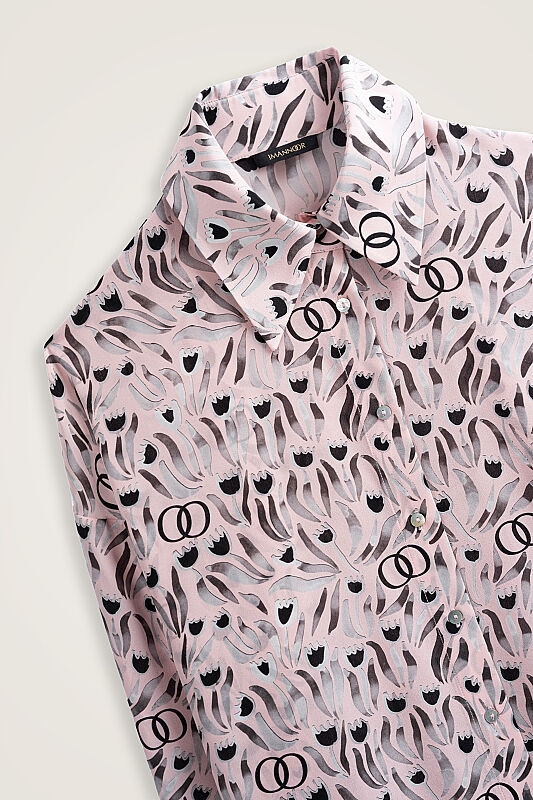 Tulip Field Powder Pink Crepe Silk Shirt - 4