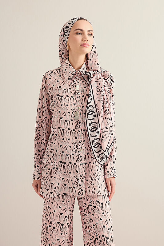 Tulip Field Powder Pink Crepe Silk Shirt - 1